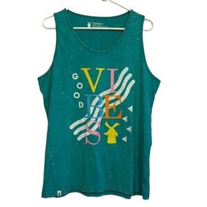 Men's Dutch Bros Coffee Good Vibes Graphic Green w/ Acid Wash Tank Shirt Size L